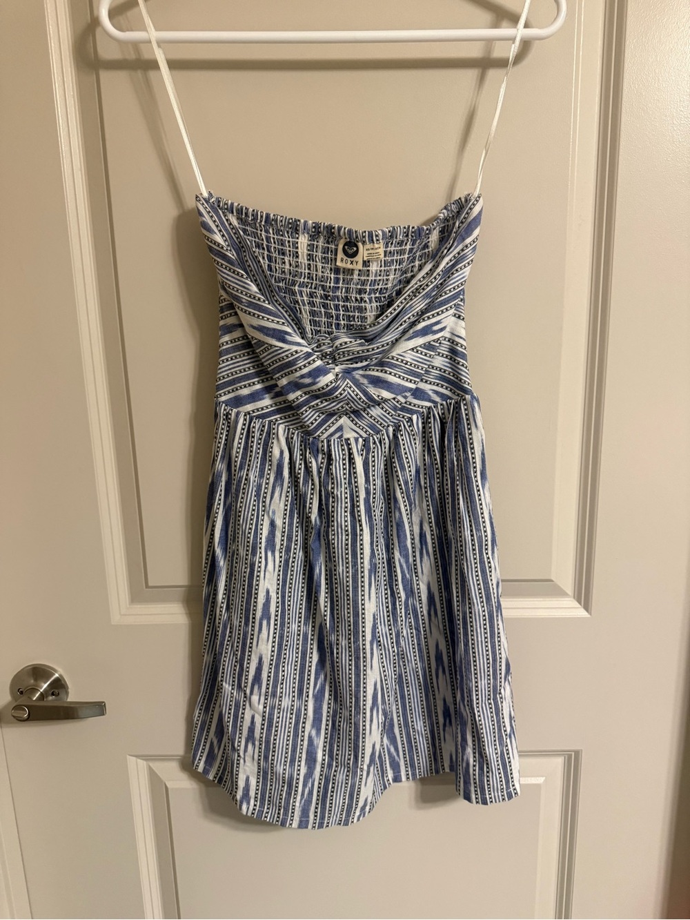 Roxy Blue and White Striped Smocked Sundress